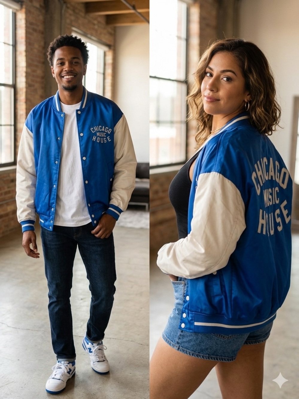 H&M Chicago Music House Blue and White Varsity Jacket. Size XL